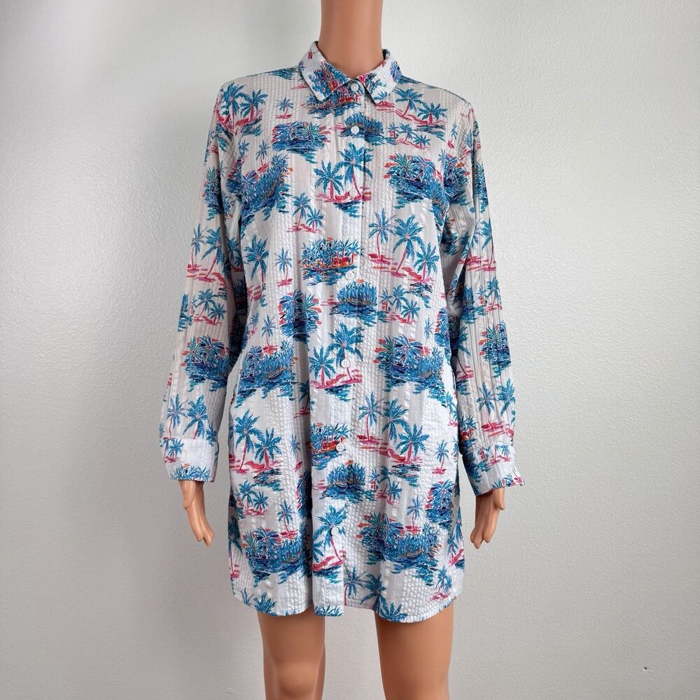 Tommy Bahama Tropical Oasis Boyfriend Beach Shirt Crinkle Cover Up - Picture 4 of 11
